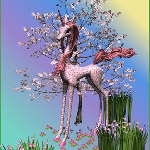 Pink Unicorn and Spring Flowers large