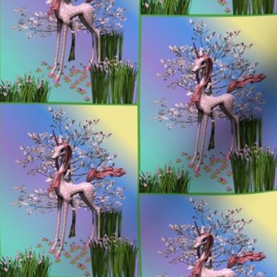 Pink Unicorn and Spring Flowers Small