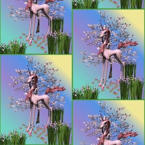 Pink Unicorn and Spring Flowers Small