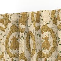 Napoleonic Bees ~ Queen Bee ~  Faux  Gilt on Cecile Embroidered Chintz ~ Gypsophila Moire 