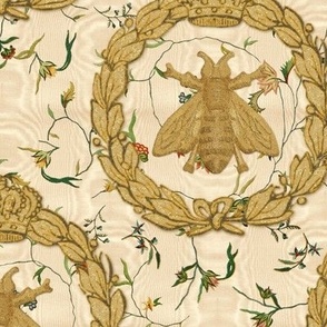 Napoleonic Bees ~ Queen Bee ~  Faux  Gilt on Cecile Embroidered Chintz ~ Gypsophila Moire 