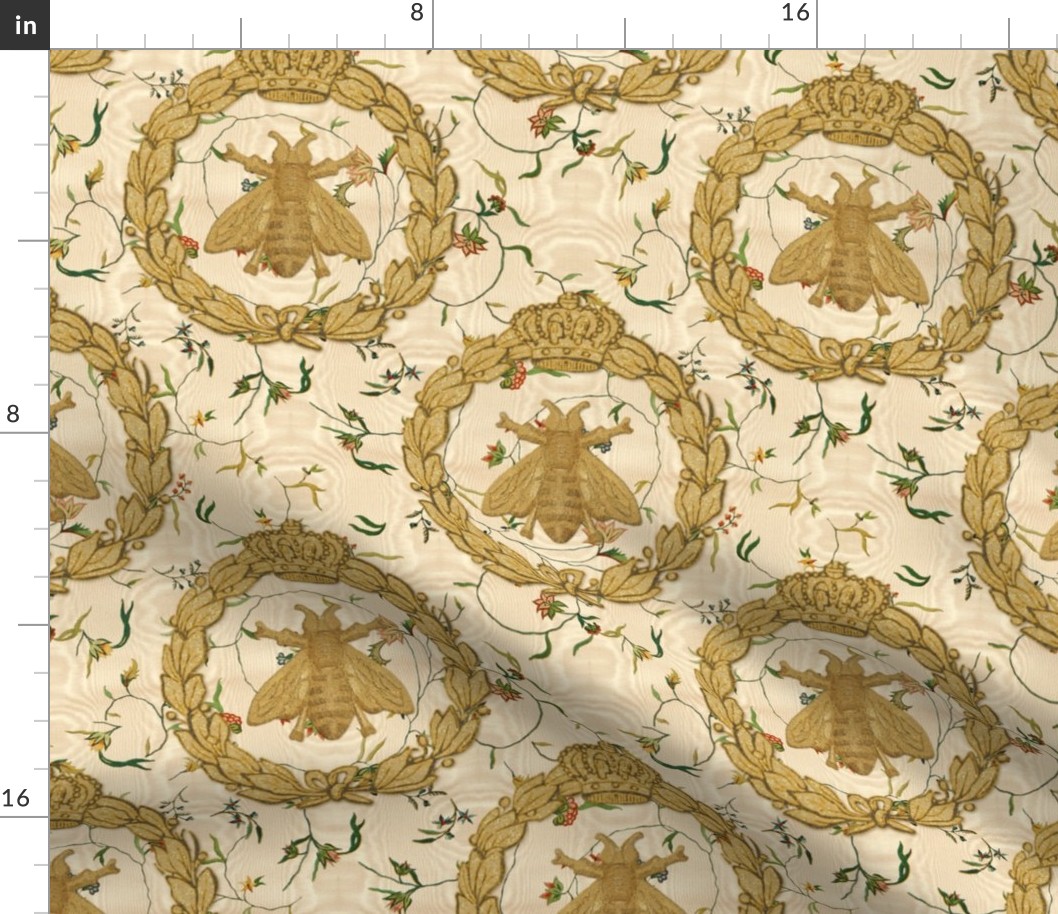 Napoleonic Bees ~ Queen Bee ~  Faux  Gilt on Cecile Embroidered Chintz ~ Gypsophila Moire 