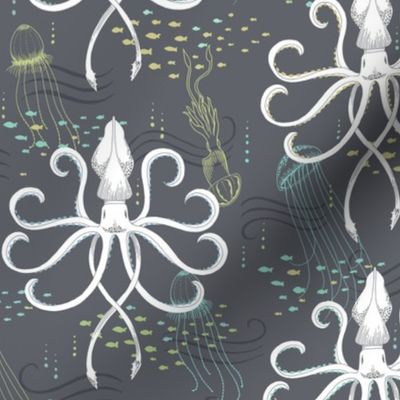 SMALL Ghostly Squid Damask