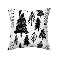 Christmas trees forest, black and white, winter woodland, baby