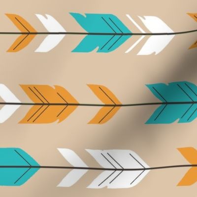 Arrow Feather - teal,orange,tan,white - Summer Woodland - Nursery