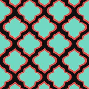 Red & Black & Aqua Moroccan Tile Pattern