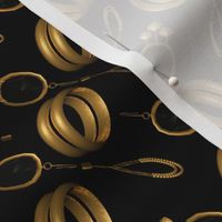 Gold Bangles and Earrings on Black