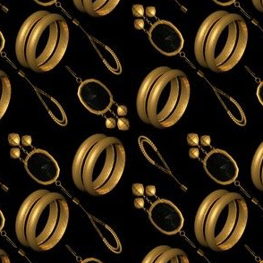 Gold Bangles and Earrings on Black