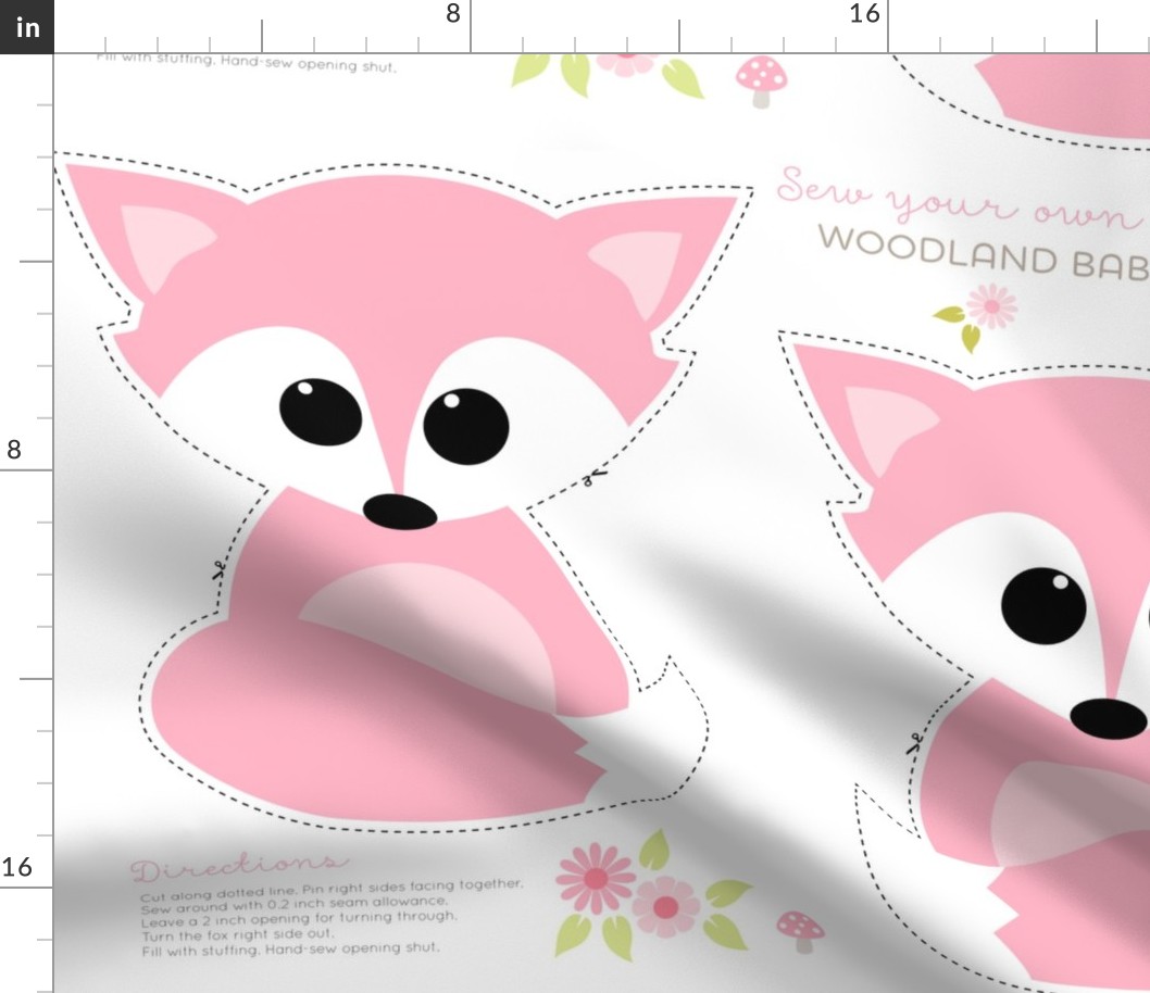 Sew your own baby fox - 2 fronts in pink
