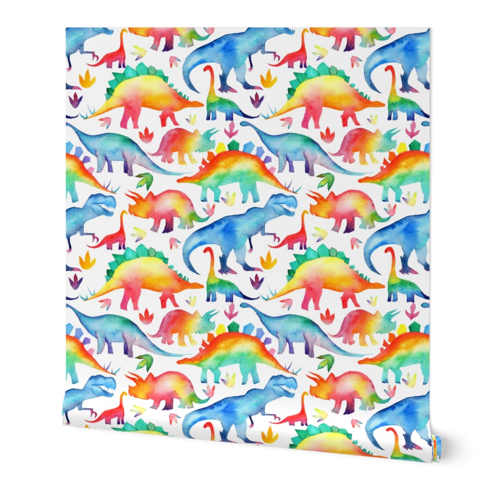 Rainbow Watercolour Dinosaurs - larger scale