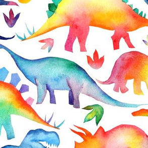 Rainbow Watercolour Dinosaurs - larger scale