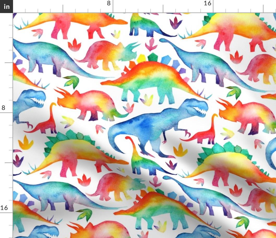 Rainbow Watercolour Dinosaurs - larger scale