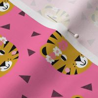 tiger crown girls pink cute flowers florals girls girly tigers fabric