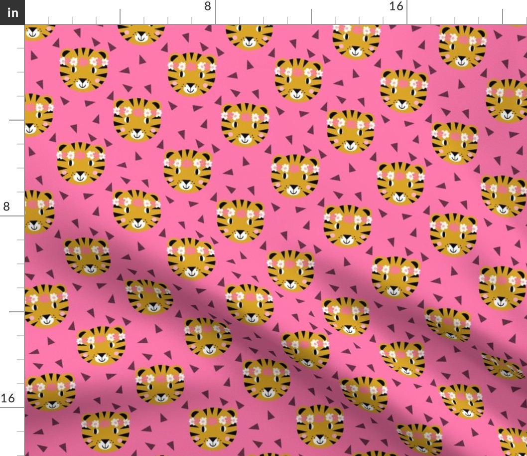 tiger crown girls pink cute flowers florals girls girly tigers fabric