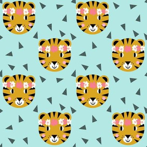 tiger cute girls mint tiger crown florals tiger fabric for nursery baby girls sweet tigers