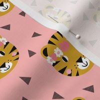 tiger crown florals flowers cute girls nursery baby sweet pink pastel pink flowers girls tiger fabric