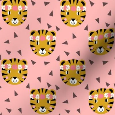 tiger crown florals flowers cute girls nursery baby sweet pink pastel pink flowers girls tiger fabric