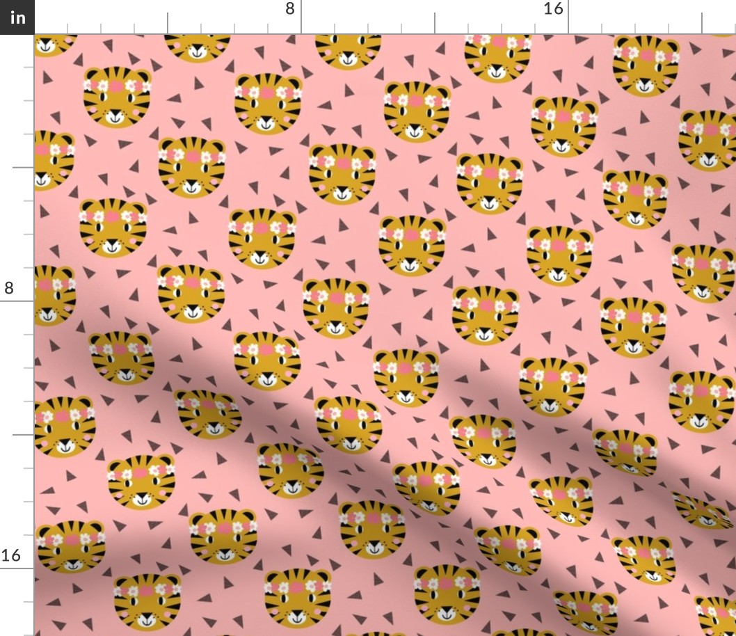 tiger crown florals flowers cute girls nursery baby sweet pink pastel pink flowers girls tiger fabric