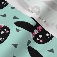 bunny head mint flowers floral crown cute black and mint bunny