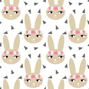 bunny rabbit pastel cute soft brown khaki sand flowers floral crown  sweet bunny rabbit head fabric for nursery