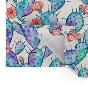 Rainbow Watercolor Cactus with Flowers small print