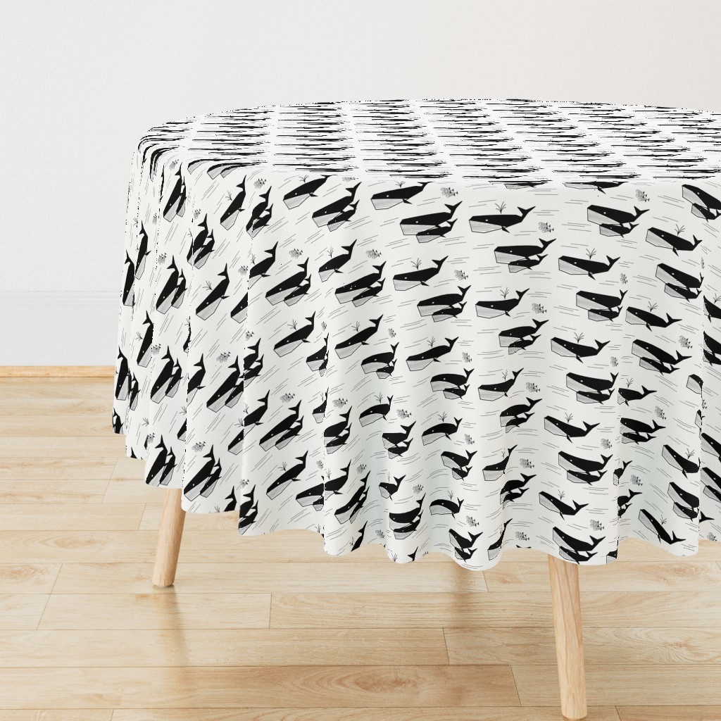 Whales - monochrome geometric black and white water ocean sea || by sunny afternoon