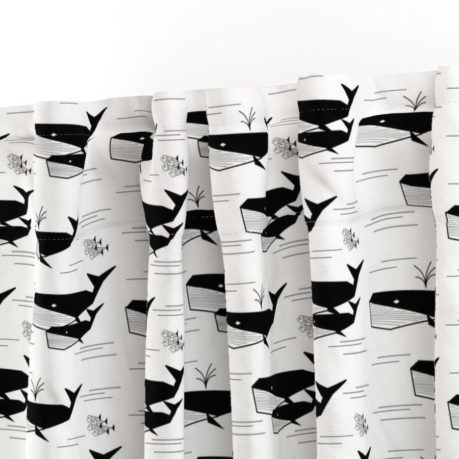 Whales - monochrome geometric black and white water ocean sea || by sunny afternoon