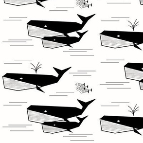 Whales - monochrome geometric black and white water ocean sea || by sunny afternoon