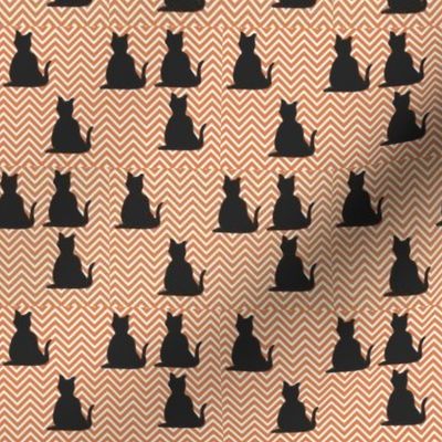 Black Cats on Orange Chevron