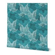 Sea Turtles & White Kelp on Aqua Background