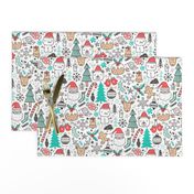 Xmas Christmas Winter Doodle with Snowman, Santa, Deer, Snowflakes, Trees, Mittens 