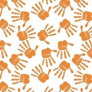 1" Orange Hand Prints on White