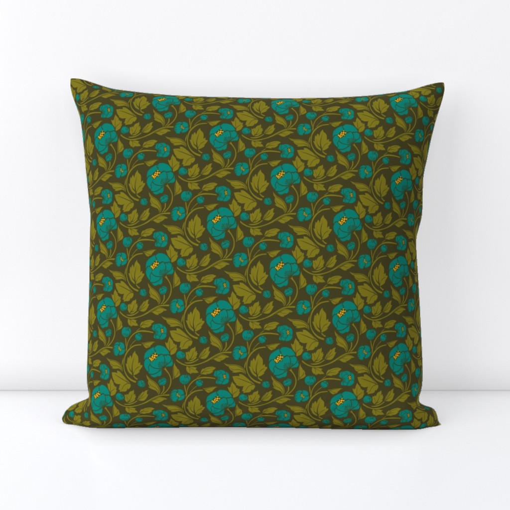 Small Blooms - Turquoise/Gold