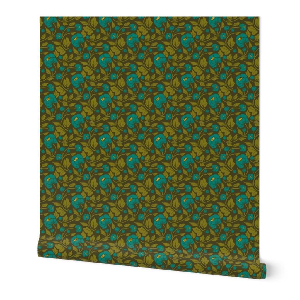 Small Blooms - Turquoise/Gold