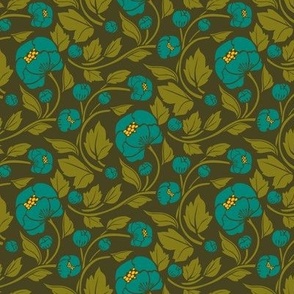 Small Blooms - Turquoise/Gold