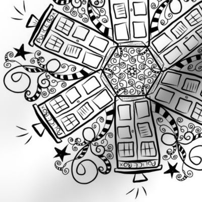 Black and White Doodle Police Box  Mandala