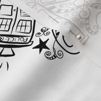 Black and White Doodle Police Box  Mandala