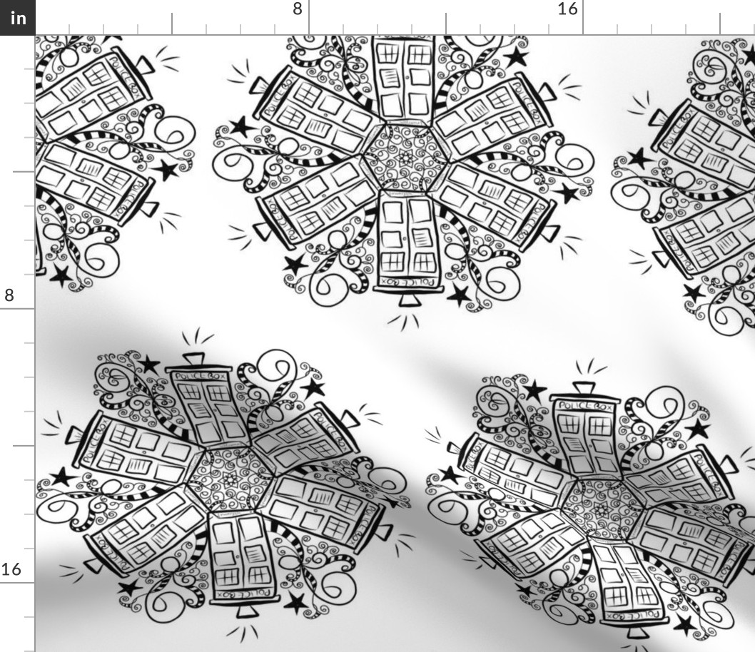 Black and White Doodle Police Box  Mandala