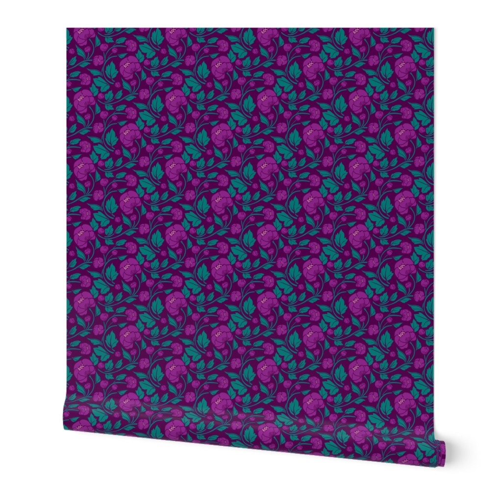 Small Blooms - Purple/Aqua colourway