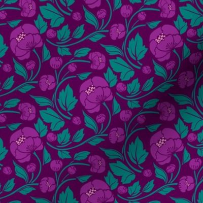 Small Blooms - Purple/Aqua colourway