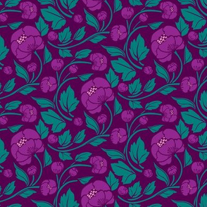 Small Blooms - Purple/Aqua colourway