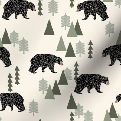 forest bear // cream green neutral baby nursery boys forest mountain woodland geometric bear