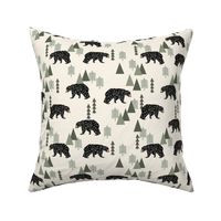 forest bear // cream green neutral baby nursery boys forest mountain woodland geometric bear