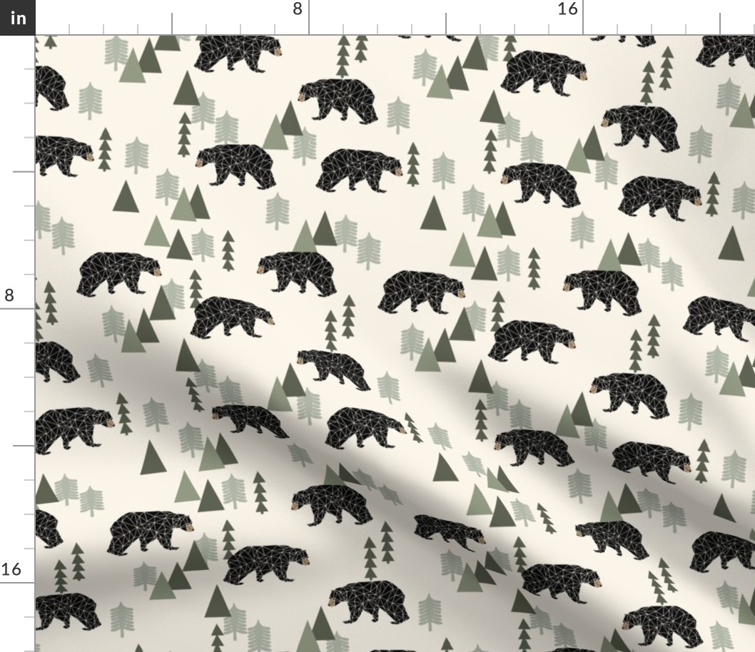 forest bear // cream green neutral baby nursery boys forest mountain woodland geometric bear