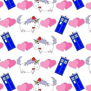 Unicorn with Fez and Police Box on White