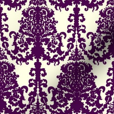 Ornate Gate Damask Purple on Cream