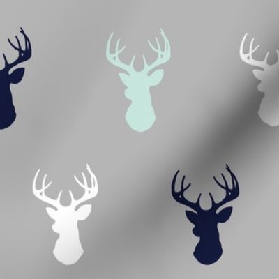 Deer - Navy,mint,grey,white