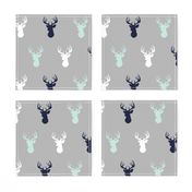 Deer - Navy,mint,grey,white