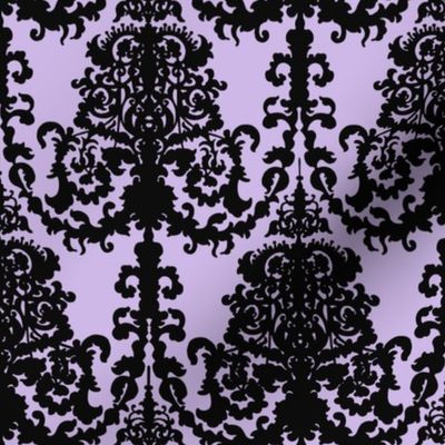 Ornate Gate Damask Black on Lilac