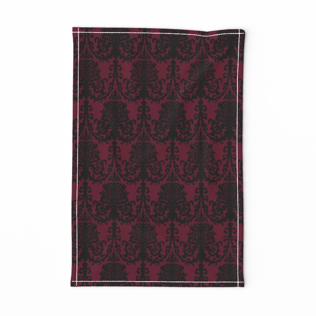 Ornate Gate Damask Black on Bordeaux